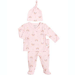 Petit Lem™ 3-Piece Rainbow Kimono, Footed Pants, and Cap Set in Pink
