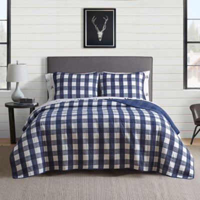 Blue, Details about   Eddie Bauer Eastmont 3 Piece Cotton Reversible Quilt Set Model: 20 Twin 