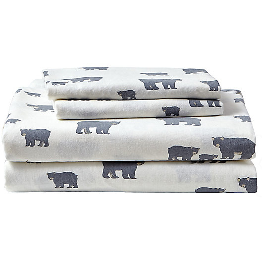 Alternate image 1 for Eddie Bauer® Bear Family Cotton Flannel Full Sheet Set in Grey/White