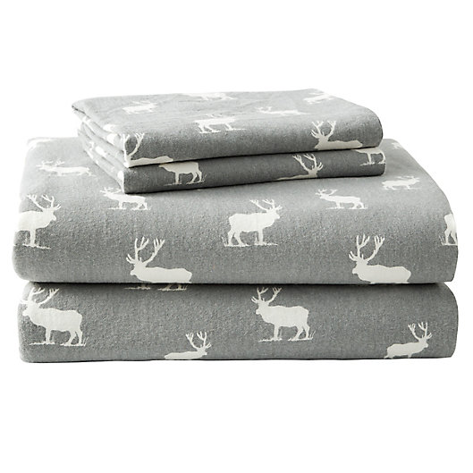 Alternate image 1 for Eddie Bauer® Elk Grove Cotton Flannel Twin Sheet Set in Grey