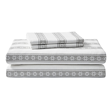 Eddie Bauer&reg; Snowflake Fair Isle Cotton Flannel Sheet Set in Grey. View a larger version of this product image.