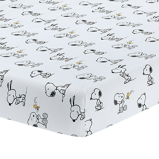 Alternate image 1 for Lambs & Ivy® Classic Snoopy Cotton Fitted Crib Sheet in White