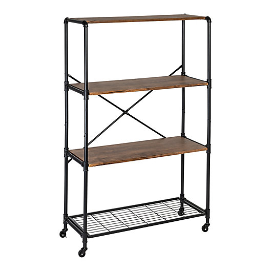 Alternate image 1 for Honey-Can-Do® 4-Tier Industrial Rolling Bookshelf in Rustic<br />