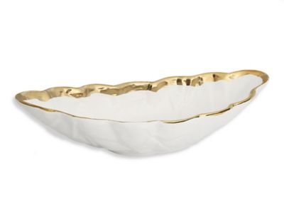 Classic Touch Porcelain Leaf Bowl in White/Gold