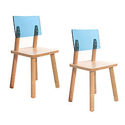 Nico & Yeye Acrylic Back Kids Chairs in Blue Back/Maple Wood (Set of 2)