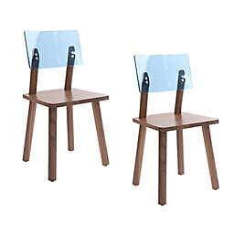 Nico & Yeye Acrylic Back Kids Chairs in Blue Back/Walnut Wood (Set of 2)