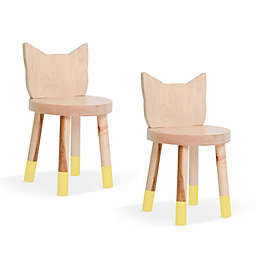 Nico & Yeye Kitty Kids Chairs in Yellow/Maple Wood (Set of 2)