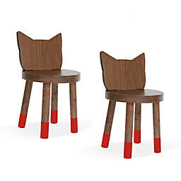 Nico & Yeye Kitty Kids Chairs in Red/Walnut Wood (Set of 2)