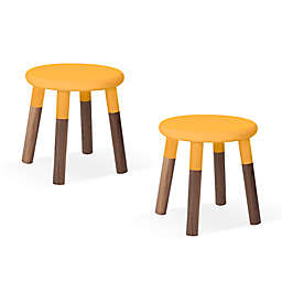 Nico & Yeye Peewee Round Seats Kids Chairs in Orange/Walnut Wood (Set of 2)