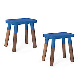 Nico & Yeye Peewee Kids Chairs in Dark Blue/Walnut Wood (Set of 2)