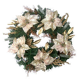 Fraser Hill Farms 24-Inch Poinsettia Artificial Christmas Wreath in Pink