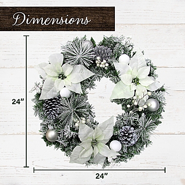 Fraser Hill Farm 24-Inch Frosted Poinsettia Artificial Christmas Wreath in White. View a larger version of this product image.