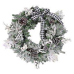 Fraser Hill Farm 24-Inch Flocked Pinecone Artificial Christmas Wreath in White
