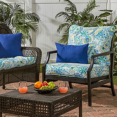 Greendale Home Fashions Baltic Paisley 2-Piece Outdoor Deep Seat Cushion Set in Blue. View a larger version of this product image.