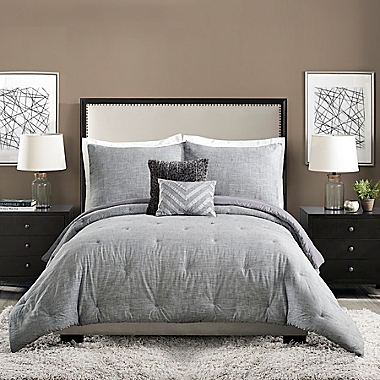 Ayesha Curry&trade; Strie Texture 5-Piece Full/Queen Comforter Set in Grey. View a larger version of this product image.