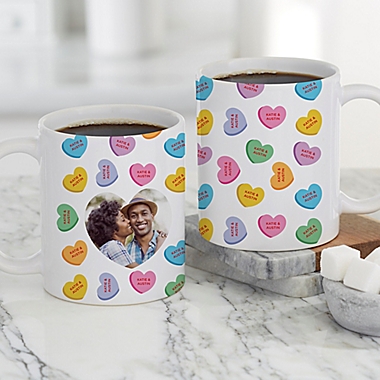 Conversation Hearts 11 oz. Personalized V-Day Cafe Mug. View a larger version of this product image.