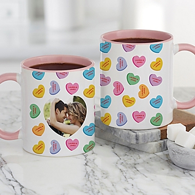 Conversation Hearts 11 oz. Personalized V-Day Cafe Mug in Pink. View a larger version of this product image.