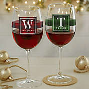 Christmas Plaid Red Wine Glass