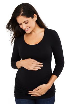 A Pea in the Pod Large Side Ruched 3/4 Sleeve Maternity T-Shirt in Black