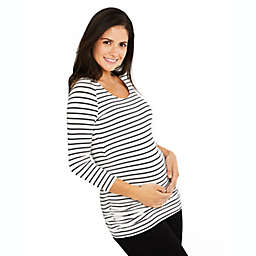 A Pea in the Pod Large Side Ruched 3/4 Sleeve Maternity T-Shirt in White
