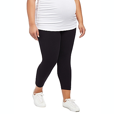 Motherhood Maternity 3X Plus Size Essential Stretch Secret Fit Maternity Cropped Leggings in Black. View a larger version of this product image.