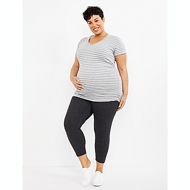 Motherhood Maternity 1X Plus Size Essential Stretch Secret Fit Maternity Cropped Leggings in Grey. View a larger version of this product image.