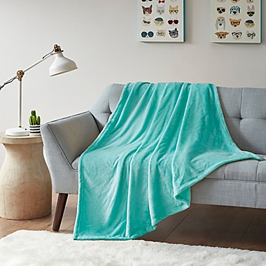 Intelligent Design Microlight Plush Throw Blanket in Aqua. View a larger version of this product image.