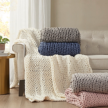 Madison Park Chunky Double Knit Throw Blanket in Ivory. View a larger version of this product image.