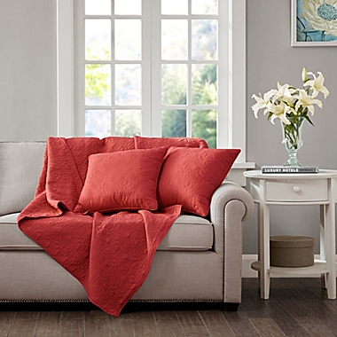 Madison Park Quebec 20-Inch Square Throw Pillows in Red (Set of 2). View a larger version of this product image.