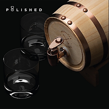 Polished 1-Liter Whiskey Barrel Beverage Dispenser in Brown. View a larger version of this product image.