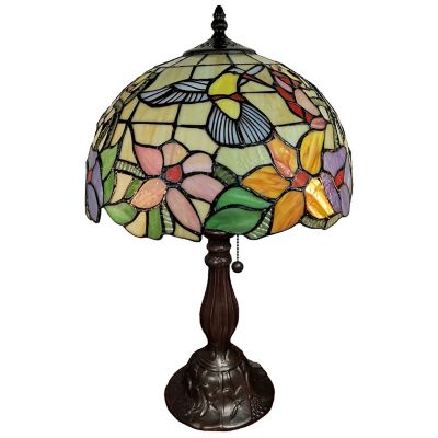 Zinc Base! 12"W Flowers Stained Glass Handcrafted Table Desk Lamp 