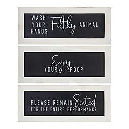 Stratton Home Décor Bathroom Humor 12-Inch x 4.6-Inch Wall Art in White/Black (Set of 3)