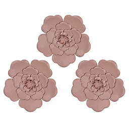 Stratton Home Décor Metal Flowers 8-Inch x 8-Inch Wall Art in Pink (Set of 3)
