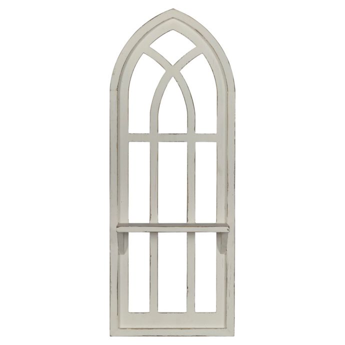 Stratton Home Decor Distressed 11 8 Inch X 30 3 Inch Window Arch Wall Art With Shelf In White Bed Bath Beyond