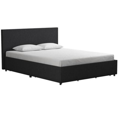 Novogratz Kelly Queen Linen Upholstered Platform Bed with Storage in Dark Grey