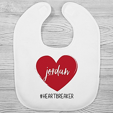 Scripty Heart Personalized V-Day Baby Bib. View a larger version of this product image.