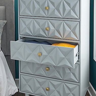 Shay Geo Texture 5-Drawer Dresser in Grey. View a larger version of this product image.