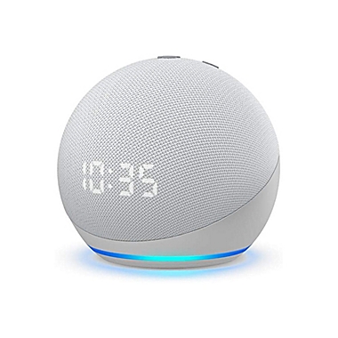 Amazon Echo Dot Generation 4 with Clock in Glacier White. View a larger version of this product image.