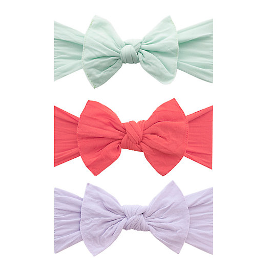 Alternate image 1 for Baby Bling 3-Pack Knot Bow Headbands in Seafoam, Salmon, and Light Orchid