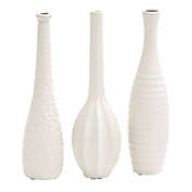 Ridge Road D&eacute;cor 12-Inch Assorted Modern Textural Ceramic Vases in White (Set of 3)