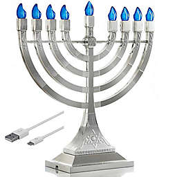 Zion Judaica® Battery/USB Powered LED Menorah in Silver/Blue