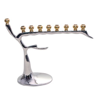 Zion Judaica&reg; Art Tree Menorah in Polished Silver with Brass Cups