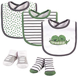 Hudson Baby® 5-Piece Peas Bib and Sock Set in Green