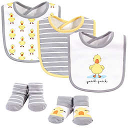 Hudson Baby® 5-Piece Drop the Beat Cotton Bib and Socks Set in Yellow/Grey