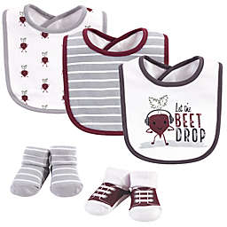 Hudson Baby® 5-Piece Drop the Beat Cotton Bib and Socks Set in Red/Grey