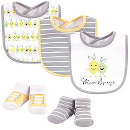 Hudson Baby® 5-Piece Main Squeeze Cotton Bib and Sock Sets Set in Grey/Yellow
