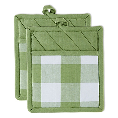 Buffalo Check Pot Holders in Antique Green (Set of 2) | Bed Bath