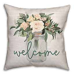 Welcome Jar of Flowers 18x18 Throw Pillow