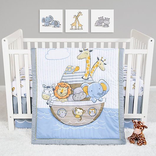 Alternate image 1 for Sammy & Lou Noah's Ark 4-Piece Crib Bedding Set in Blue/Grey