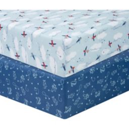 Sammy & Lou 2-Pack Airplanes Fitted Crib Sheets in Blue/Red